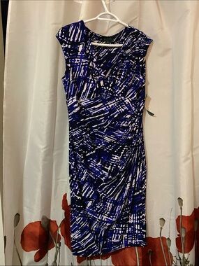 Ralph Lauren Blue and White Abstract Midi Dress
